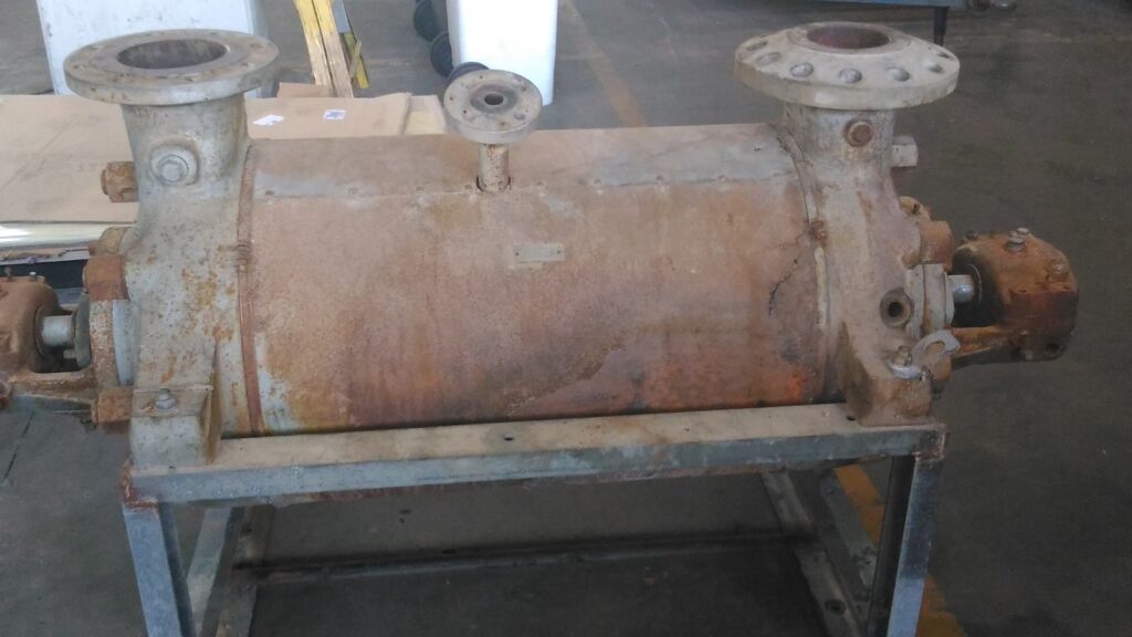 Damaged centrifugal pump as received